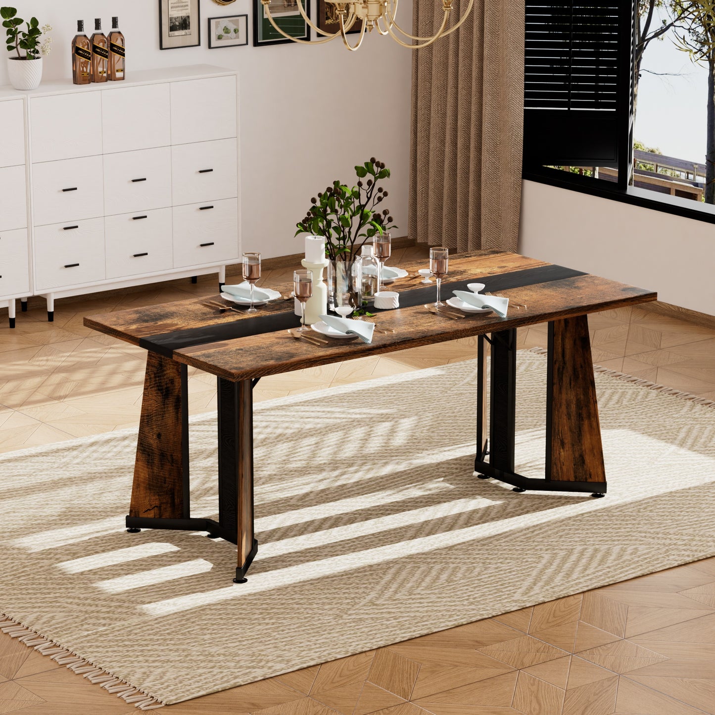 70.9" Rectangular Marble - Grain Dining Table: Waterproof, Seats 8, Adjustable Legs for Living Room (Table Only)