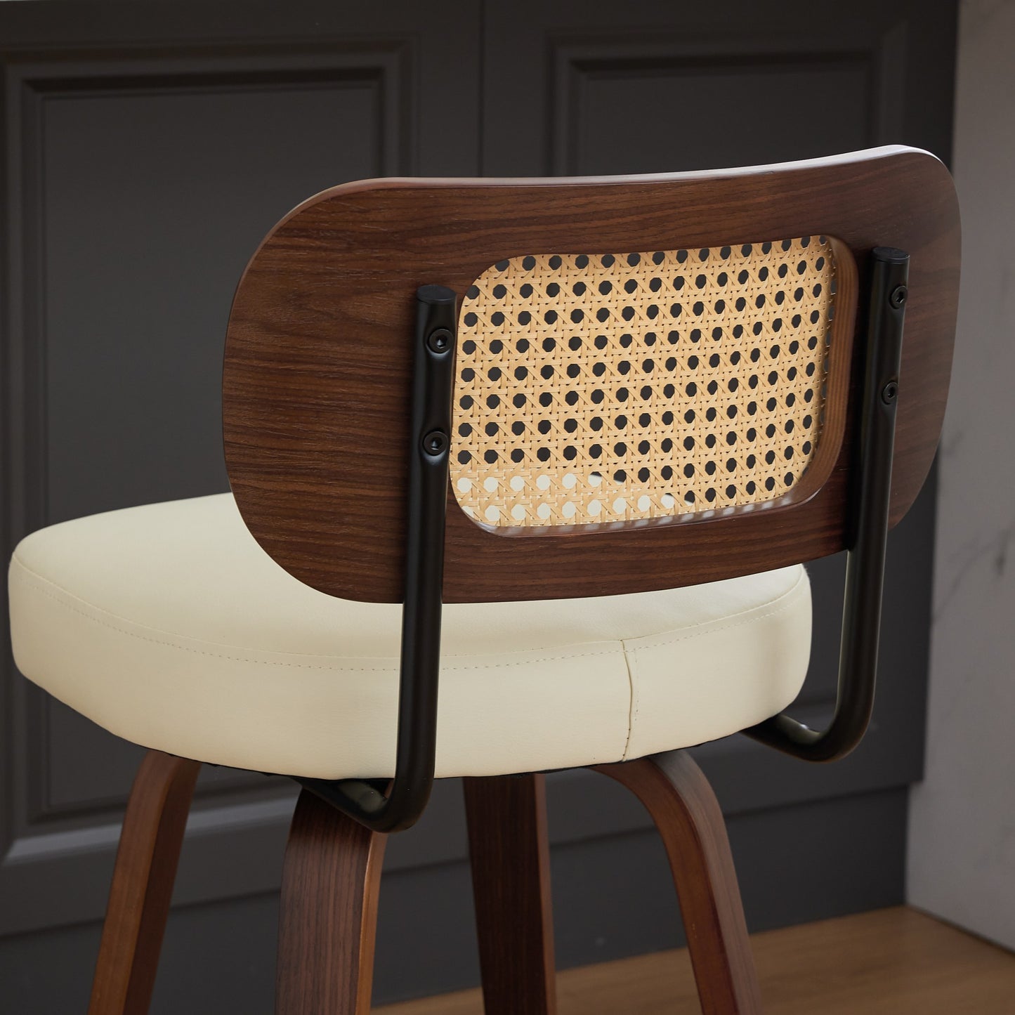 Counter Height Bar Stools with Cane Back, Upholstered Seat Swivel Counter Stools for Island/Kitchen/Counter/Bar