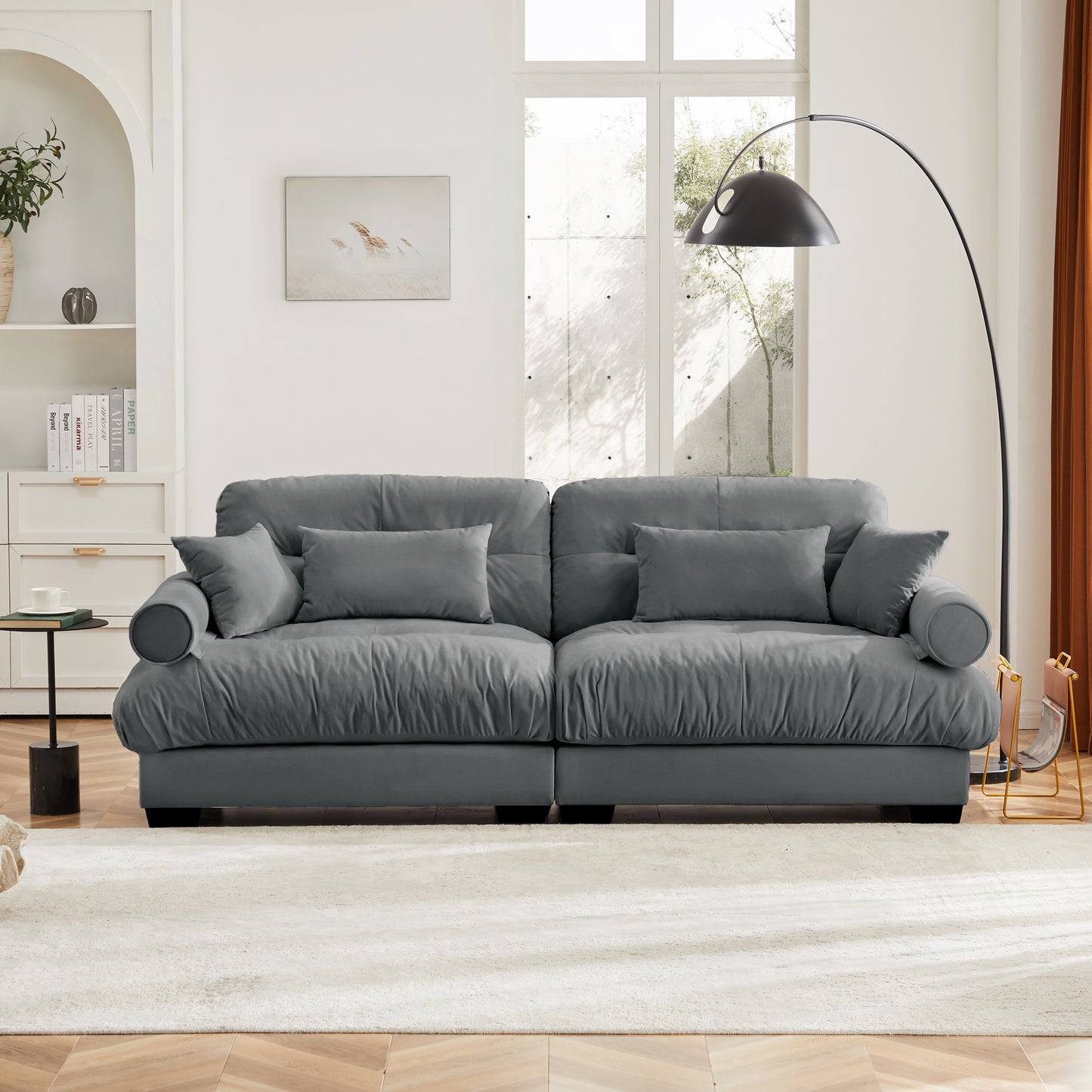 Deep Seat Cloud Couch Modular Velvet Sectional Sofa Couch with Movable Ottoman,Corner Sectional with Bolstered Armrests