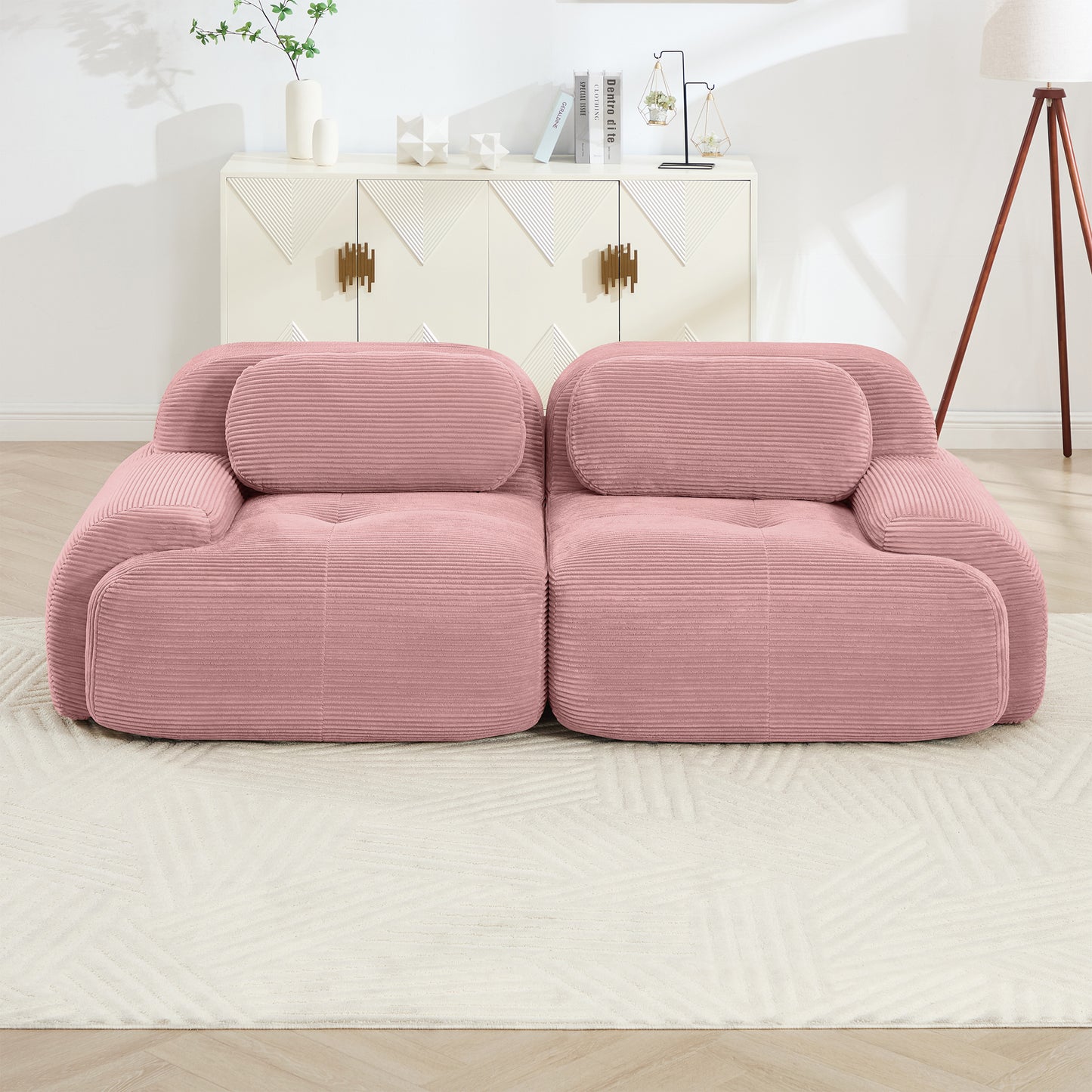 modular sofa no assembly breathable corduroy fabric 32D high-resilience sponge extra-wide curved armrests pet-friendly