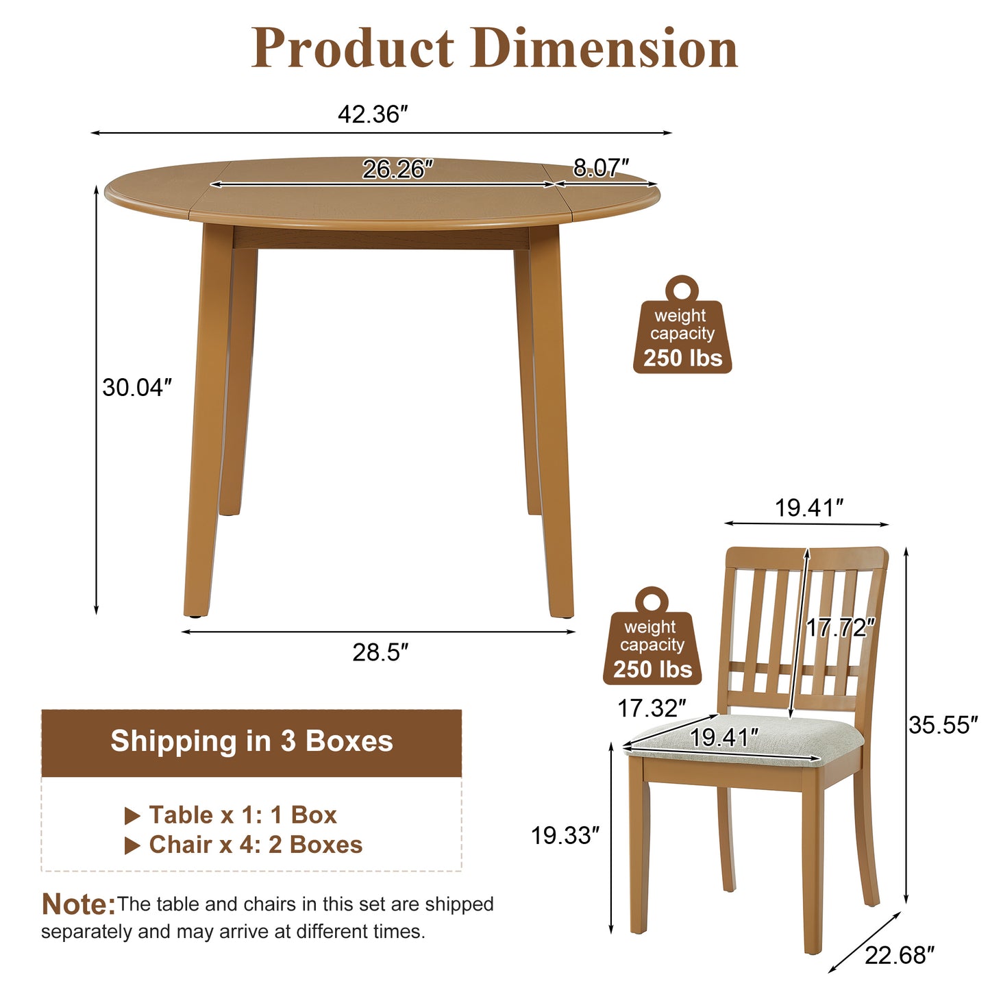 Folding Wood Dining Table + Upholstered Chairs Set for 2~4 People | Drop-Leaf Round Table, 250 lbs Capacity, 3 Color Options