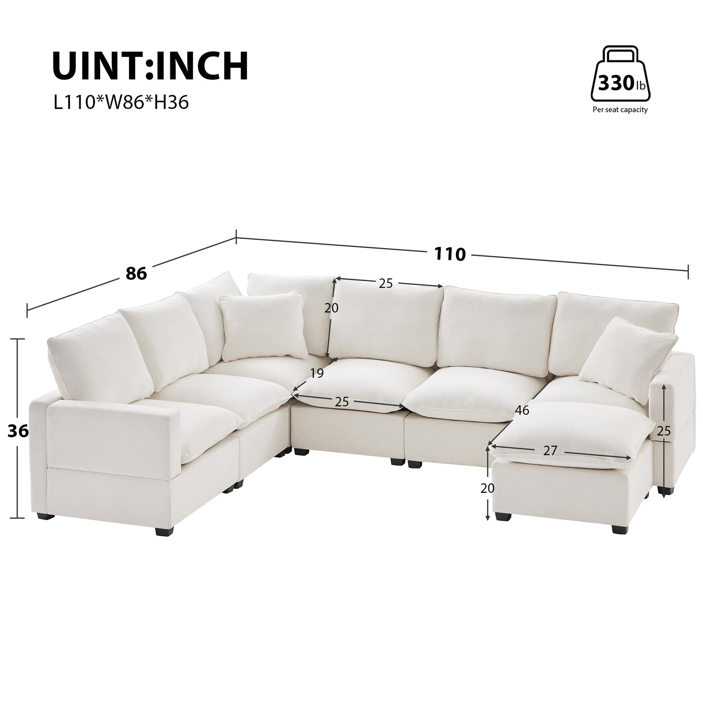 4-7 Seat Chenille Sectional Couch Set with 2 Pillows