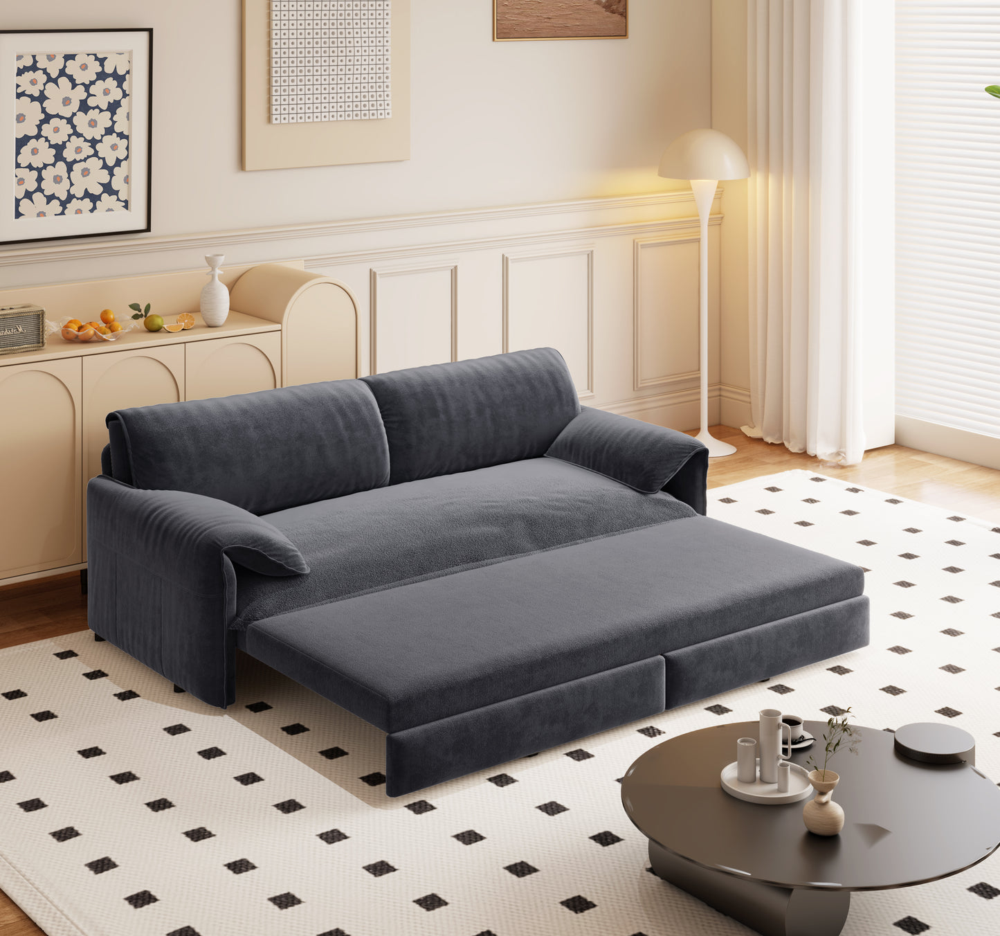 66" Queen Pull - Out Sofa Bed: 3 - in - 1 Convertible with Side Storage for Living