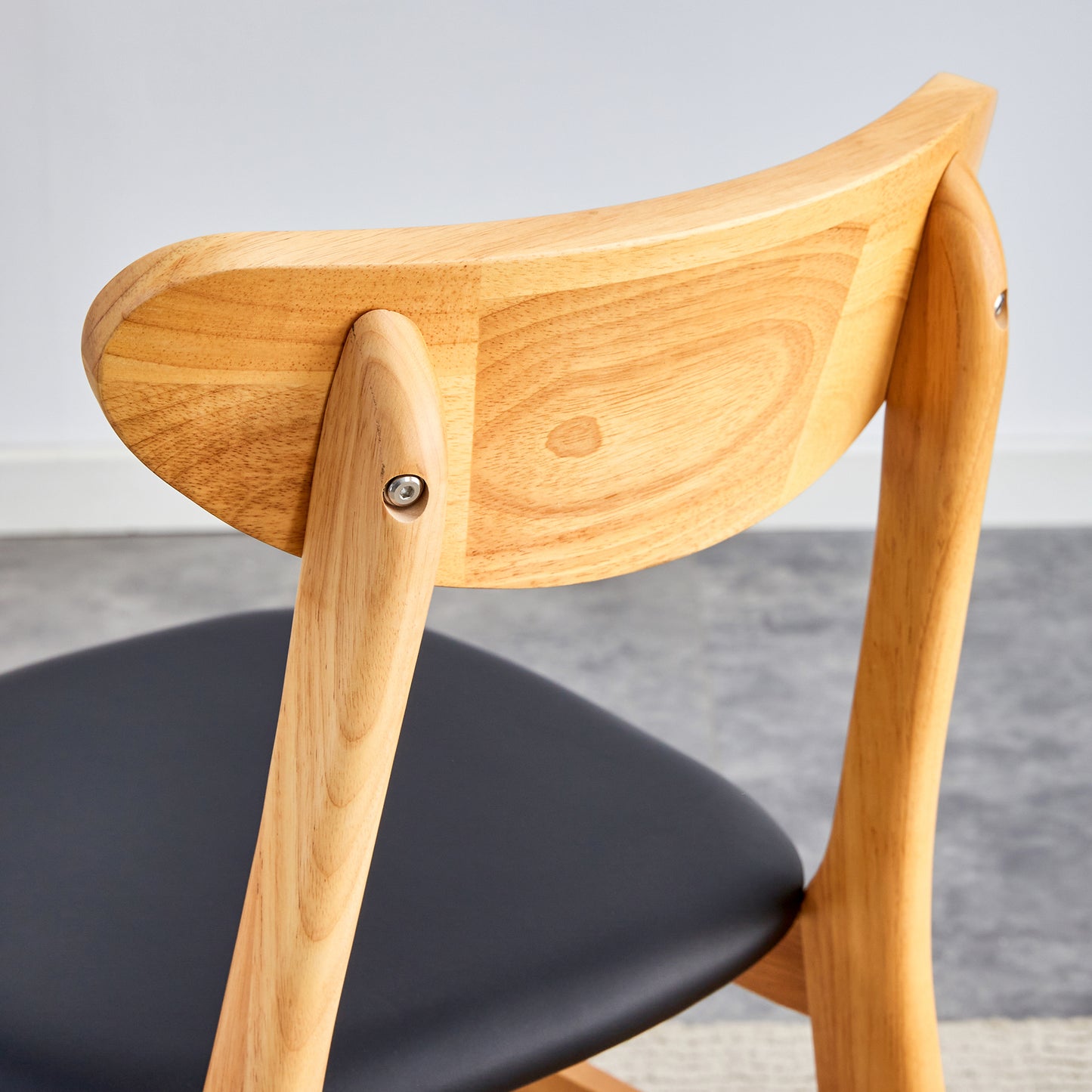 Ergonomic Solid Wood Chair: Small Curved Back, PU - Cushioned Comfort