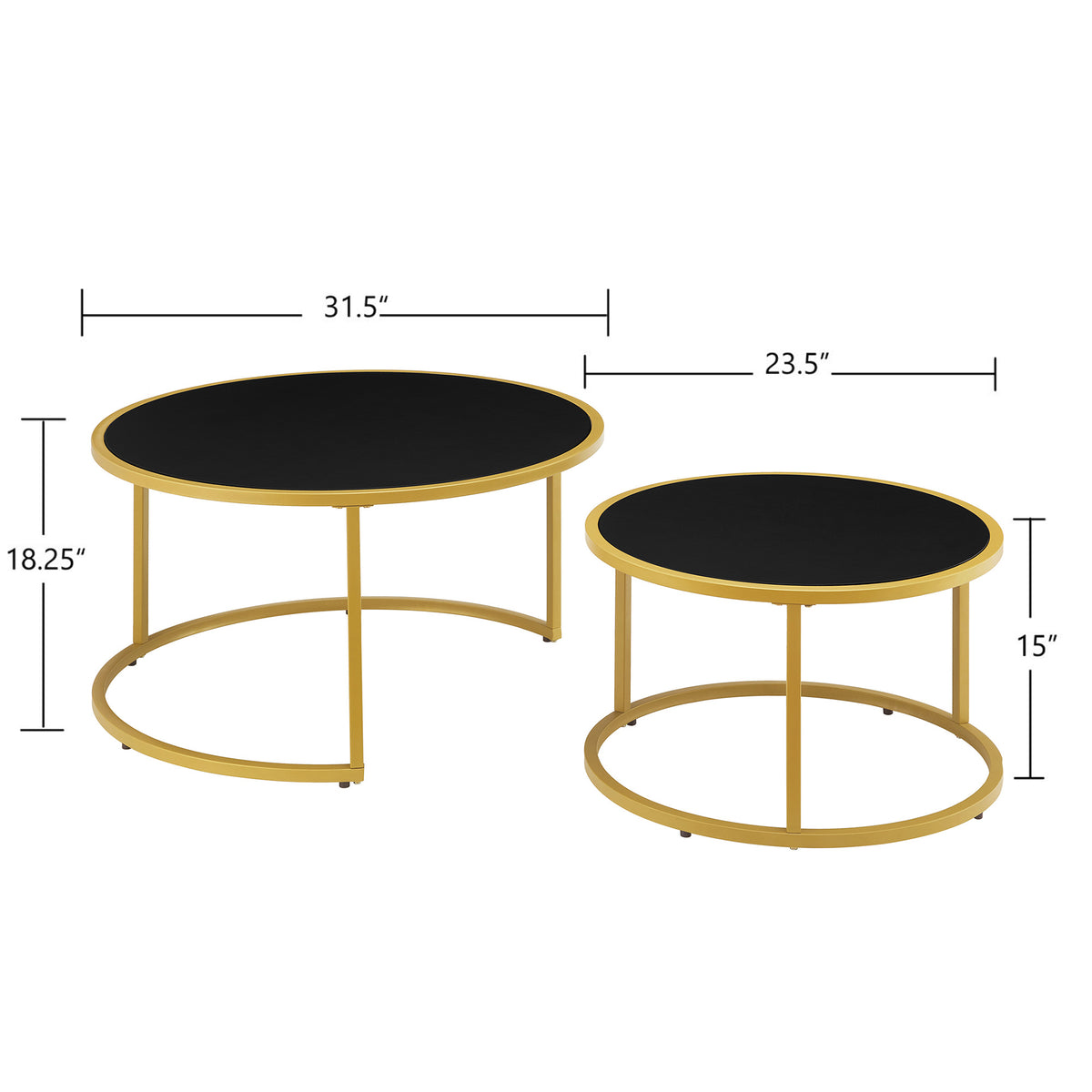 Modern Faux Leather Nesting Round Coffee Table with Black Metal Base – Accent Tea Table for Living Room