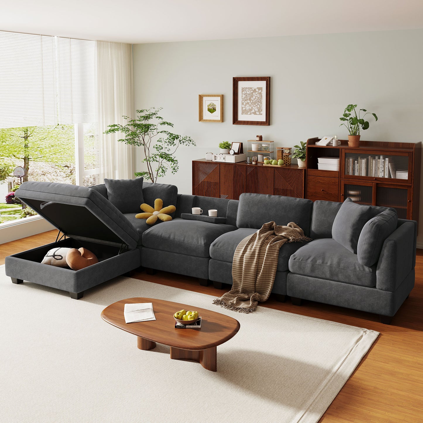 5-Seater Sectional Sofa - Upholstered, Storage Ottoman