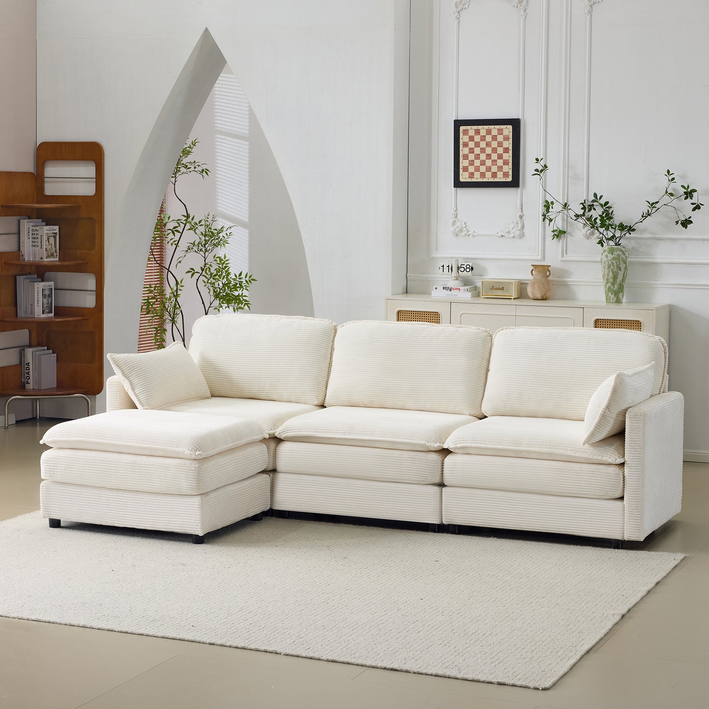 Modular Sectional Sofa 1-2-3-4 Seater with Chenille Cushions & Throw Pillows – Cloud Comfort Corduroy Sofa