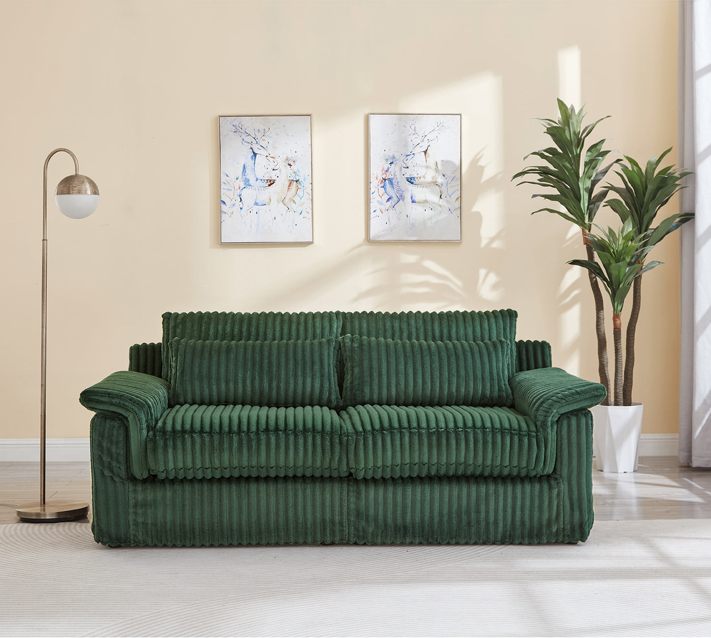 Cloud Corduroy Loveseat Sofa – Modern 2-Seater Comfy Couch for Small Spaces, Living Room, Bedroom, Apartment (Gray/Orange/Green)