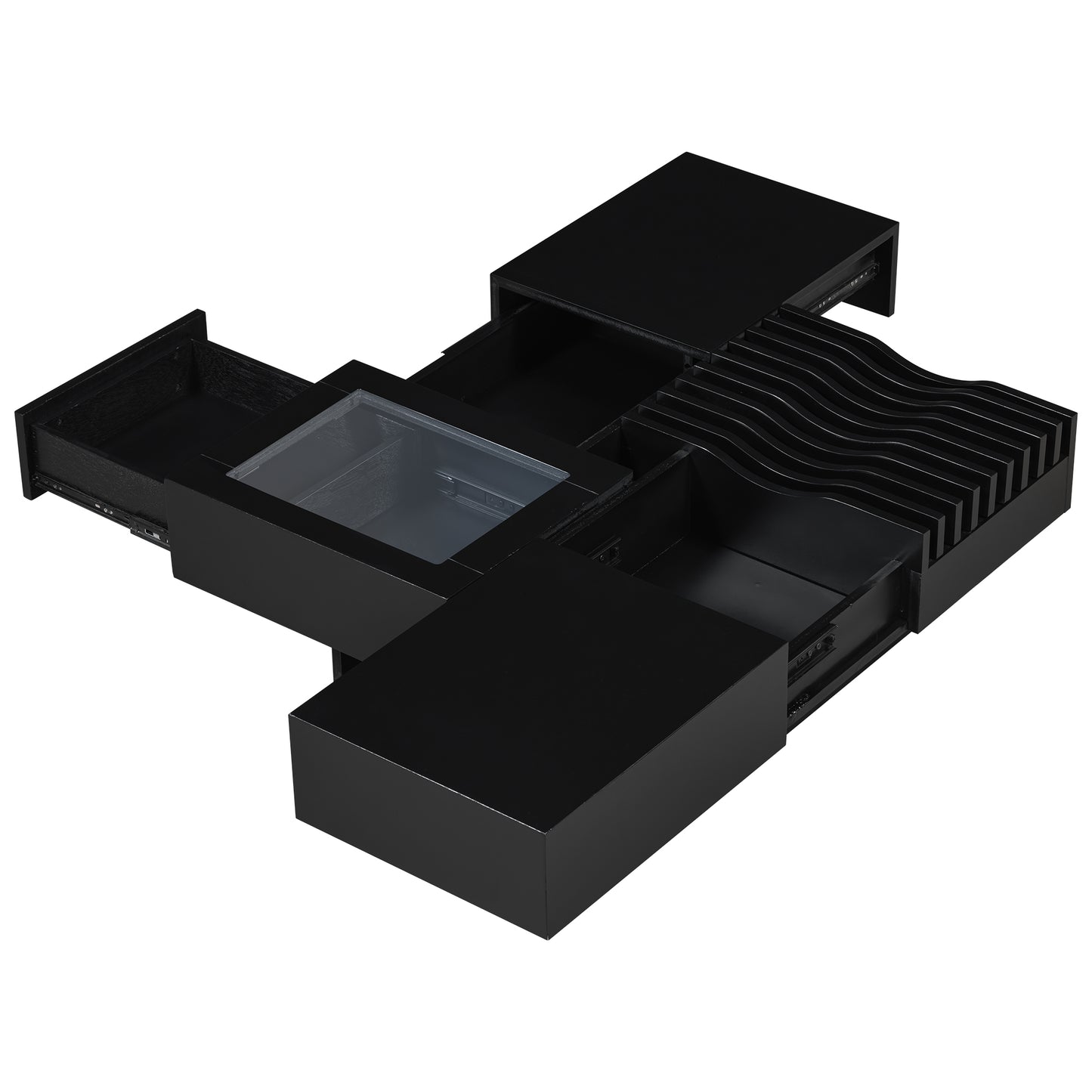 Mid - Century Modern Square Wooden Coffee Table: 3 Drawers, Tempered Glass & Solid Wood Legs for Living Room