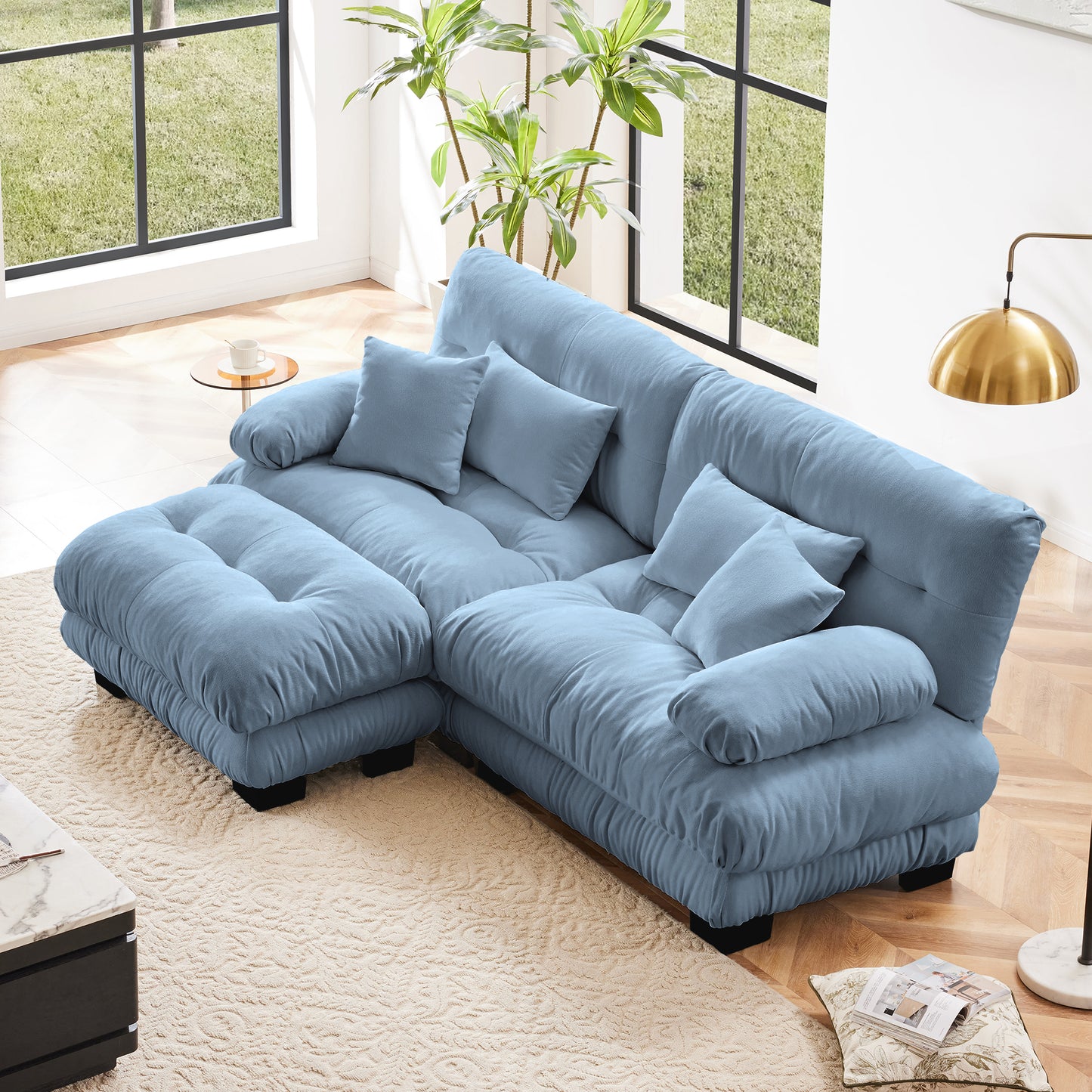Chenille Cloud Couch: 2 - 4 Seater L - Shape Sofa for Living Room with Pillows