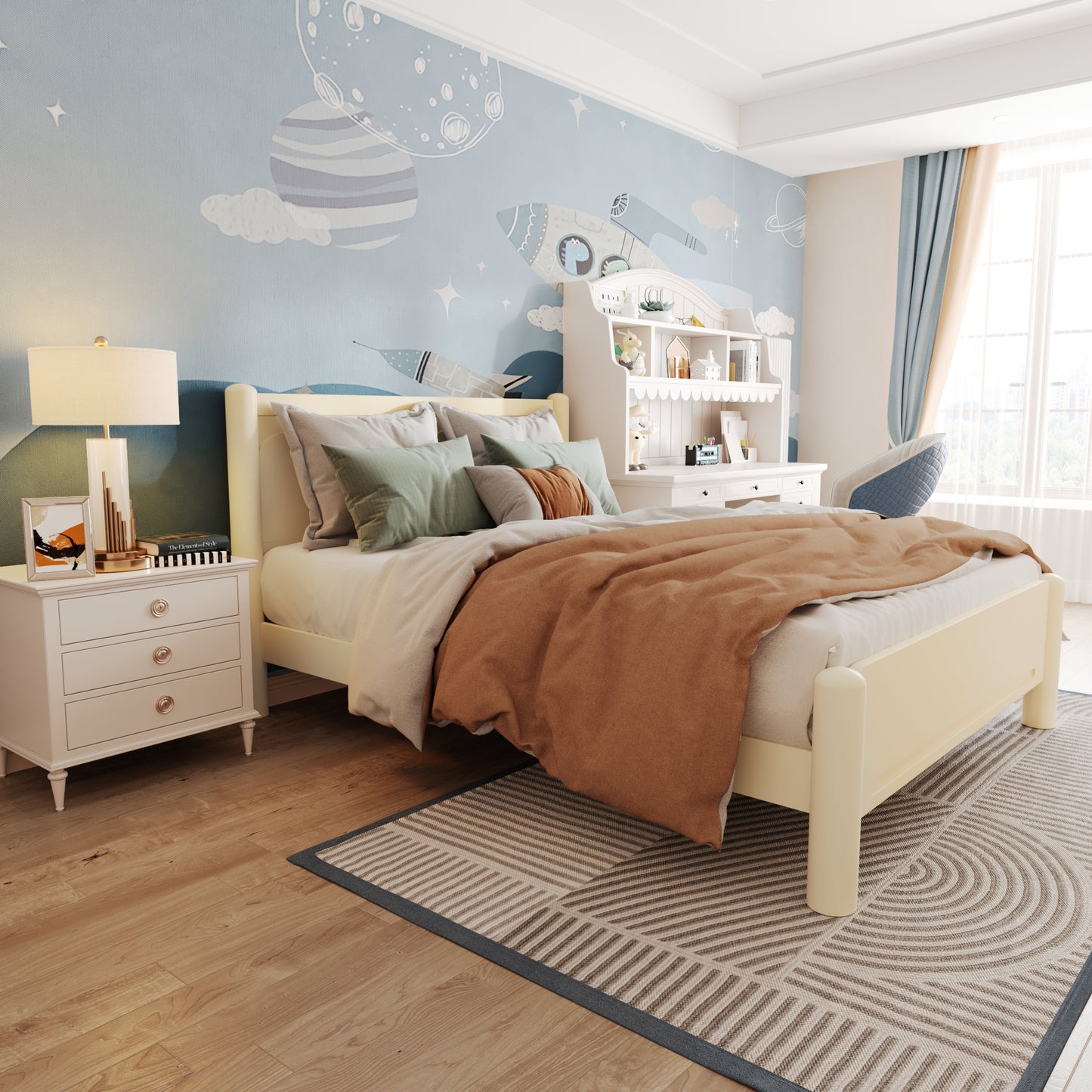 Wood Platform Bed with Headboard,Solid Wood Legs, Mattress Foundation with 10 Wooden Slats,No Box Spring Needed