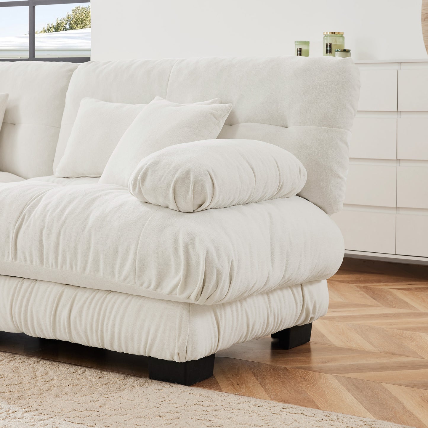 Chenille Cloud Couch: 2 - 4 Seater L - Shape Sofa for Living Room with Pillows