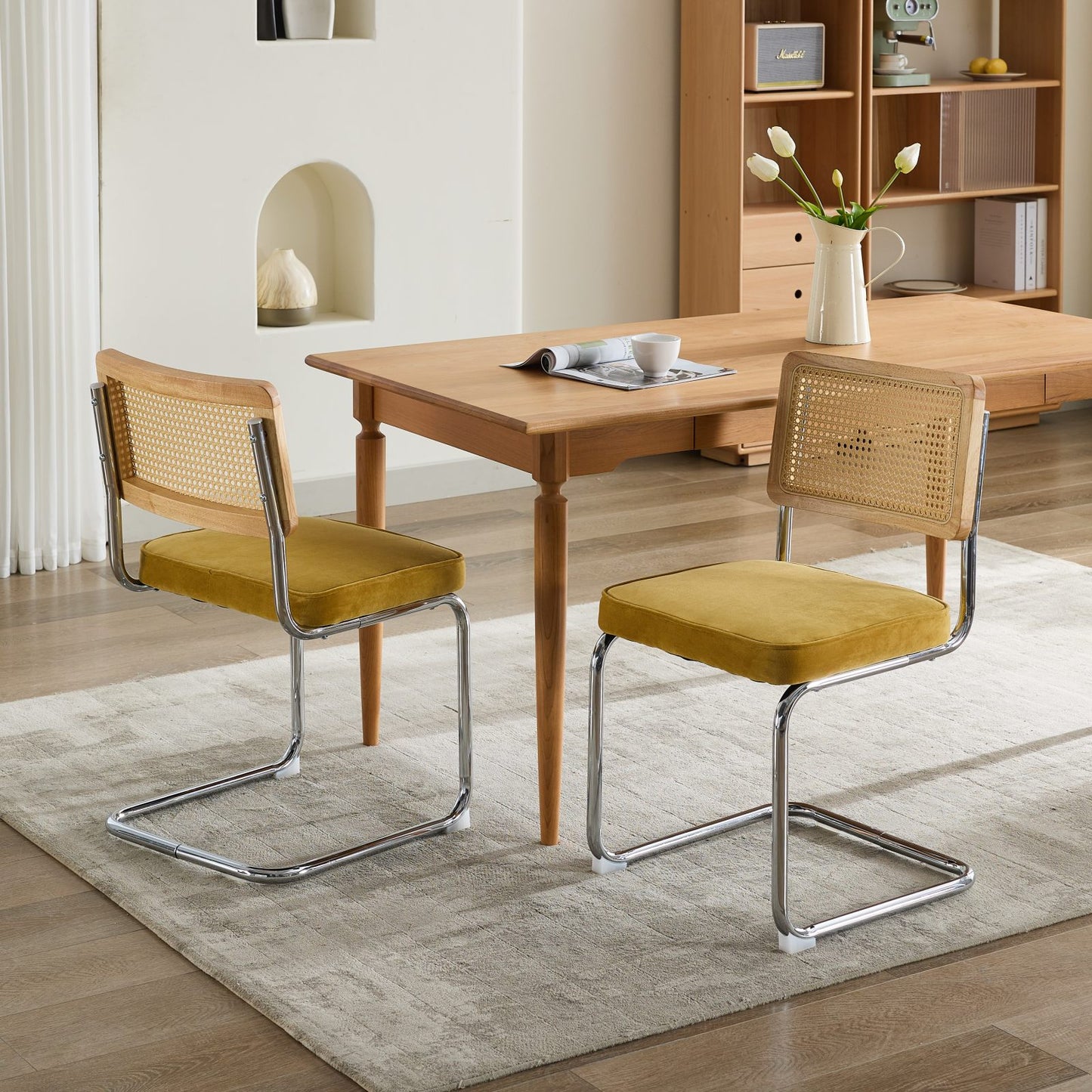 Mid Century Modern Dining Chairs Set of 2 Velvet 3 Colors