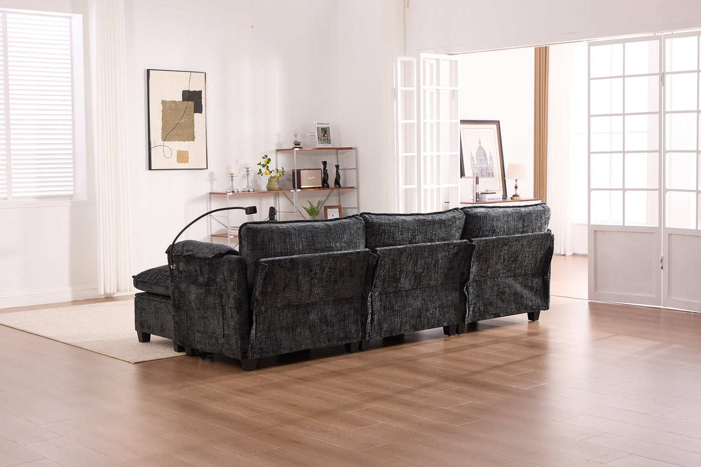 Modern Chenille L Shaped Couch, Comfy Boucle Modular Sofa Sleeper with Movable Storage Ottoman, Phone Holder, USB Charging Port