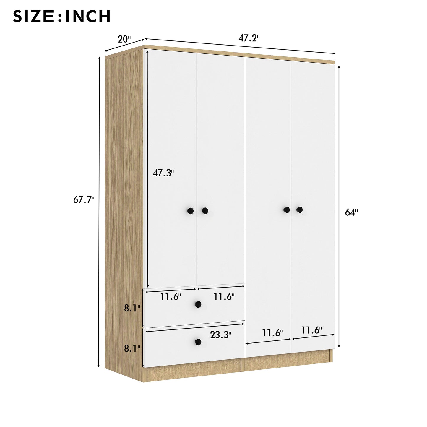 4 - Door Wardrobe Closet: Drawers, Shelf, and Hanging Rod for Organized Storage