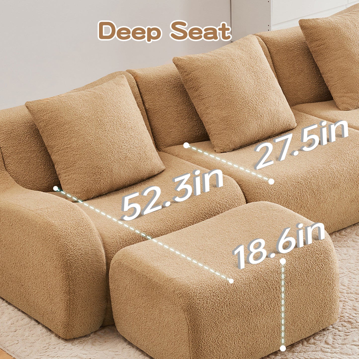 2~4 Seats Boneless Sofa,Teddy Fabric No assembly required Curved armrest