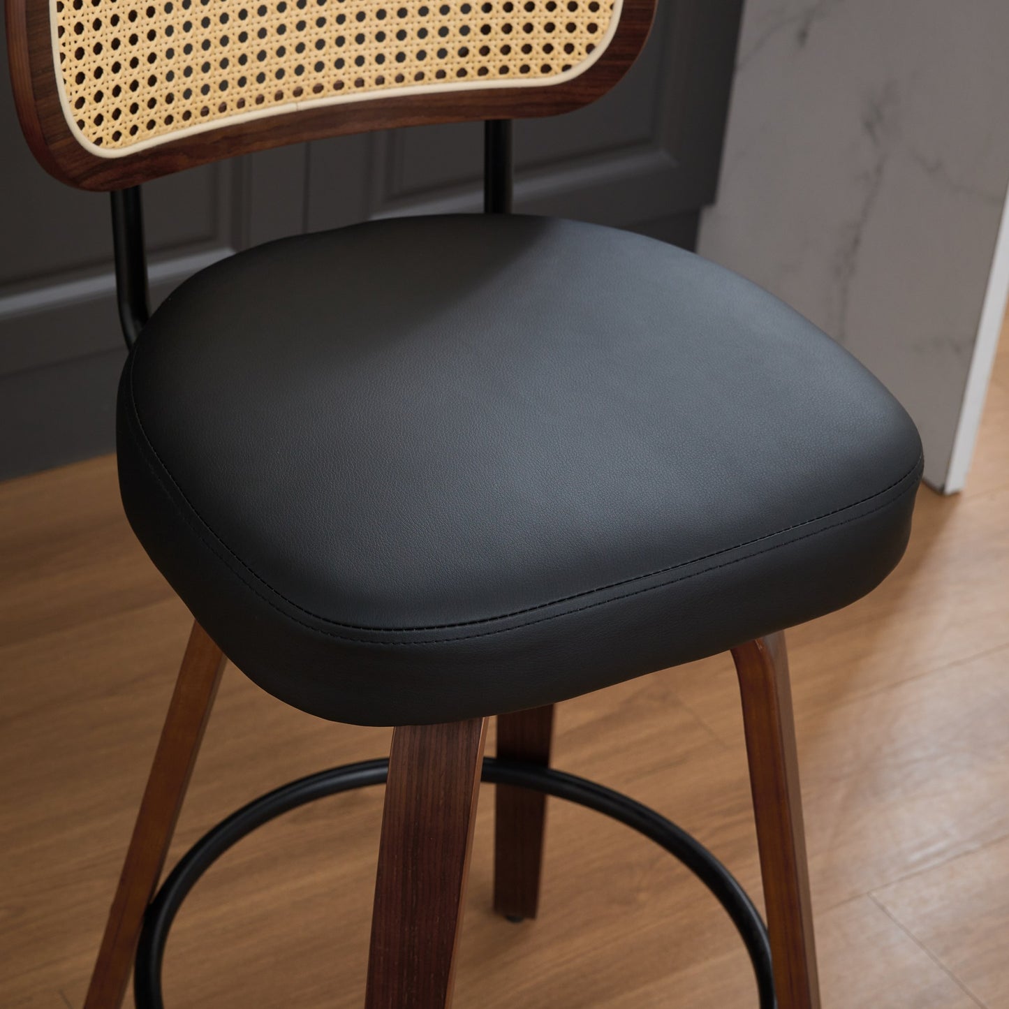 Counter Height Bar Stools with Cane Back, Upholstered Seat Swivel Counter Stools for Island/Kitchen/Counter/Bar