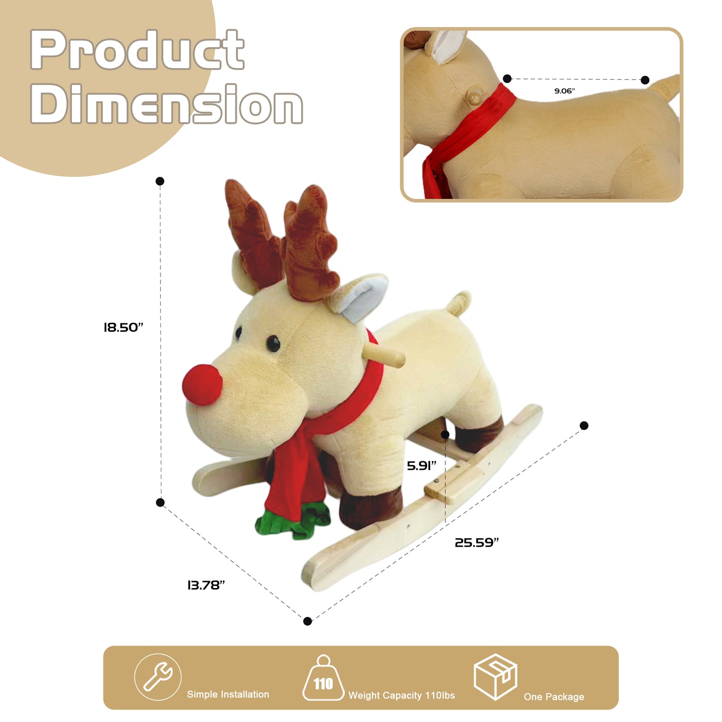 Moose Rocking Toy with Hand Puppets and Safety Belt for Children 1-3 Years
