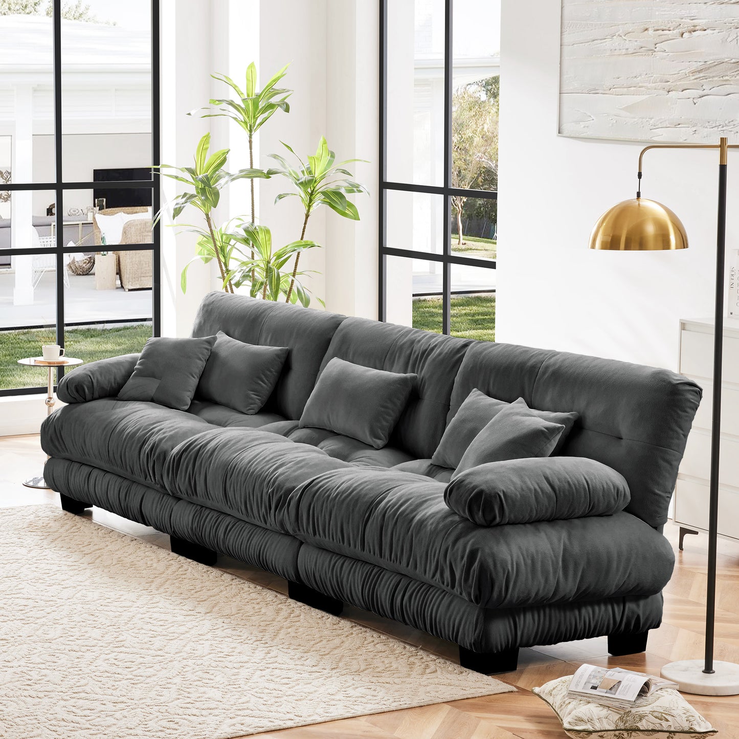 Chenille Cloud Couch: 2 - 4 Seater L - Shape Sofa for Living Room with Pillows