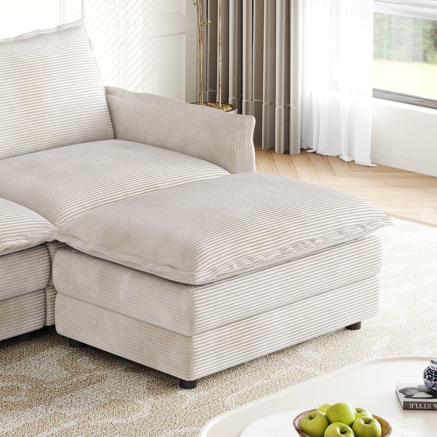 Corduroy fabric comfortable cloud sofa for living room 2 Seat - 4 Seat with ottoman