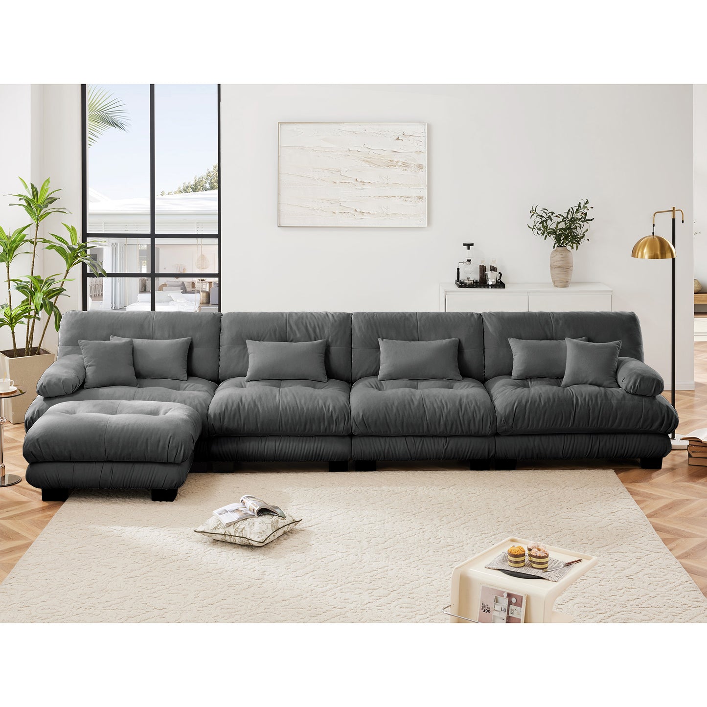 Chenille Cloud Couch: 2 - 4 Seater L - Shape Sofa for Living Room with Pillows