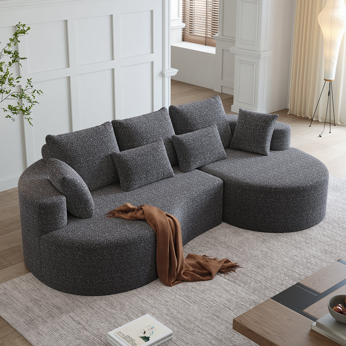Modern Upholstered Oversized Sectional Sofa,  Chenille 4-Seater Extra Deep & Wide Seat Curved Cloud Couch with 7 Pillows