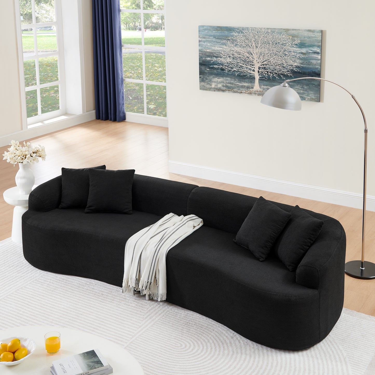 Curved Modular Sectional Sofa in Lamb's Wool Fabric, Modern Minimalist Style, Compressed (No Assembly Required)