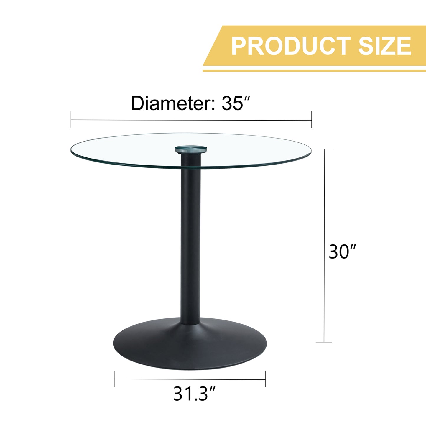 Modern Minimalist Round Dining Table - Gold Metal Legs, Diameter Glass Top for Multiple Rooms