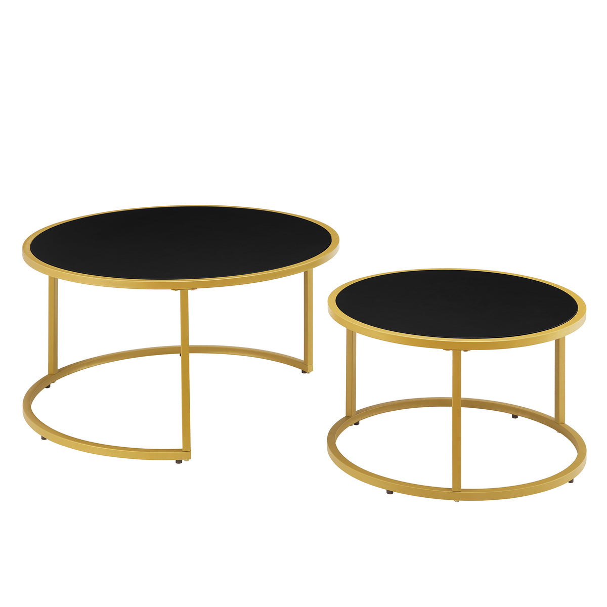 Modern Faux Leather Nesting Round Coffee Table with Black Metal Base – Accent Tea Table for Living Room