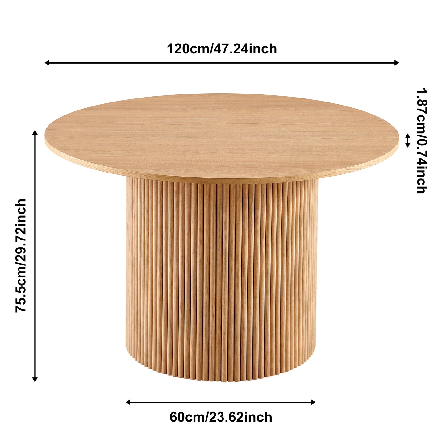 Round Dining Tables with Wood Strip Base Wood Veneer Tabletop 4 Colors