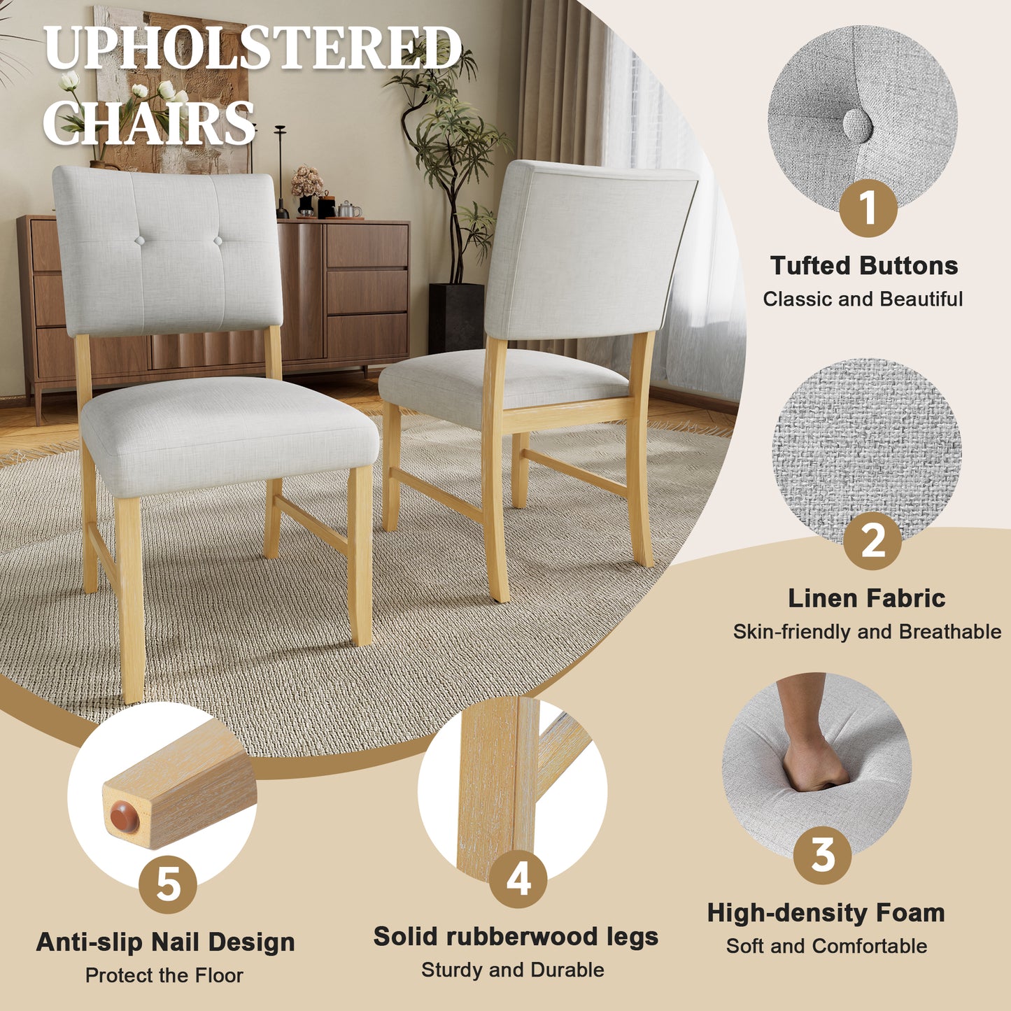 Dining Room Table Set, Rustic Farmhouse Dining Room Rectangular Table with 4 Upholstered Chairs and Bench, Solid Wood Kitchen Dining Table Set for 6 Persons