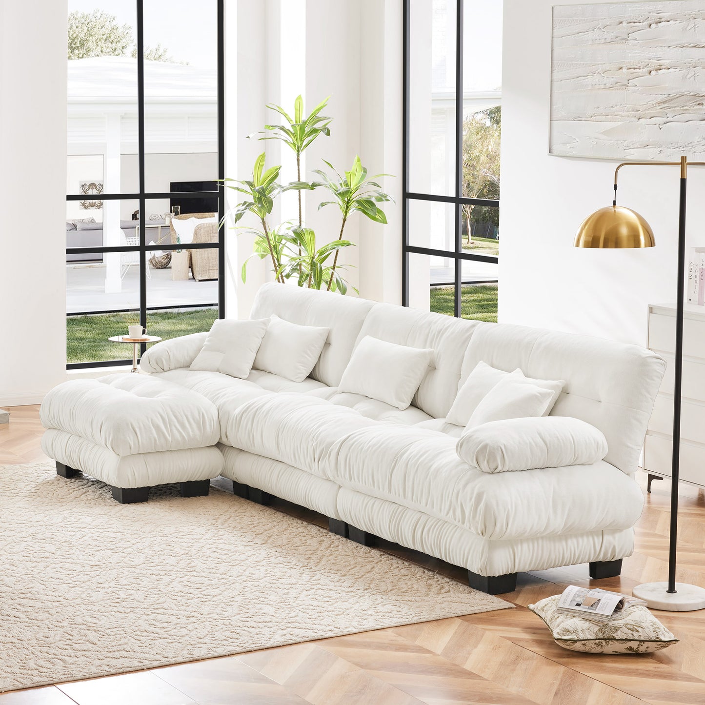 Chenille Cloud Couch: 2 - 4 Seater L - Shape Sofa for Living Room with Pillows