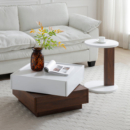 Square Coffee Table with Rotating Top and 2 Drawers