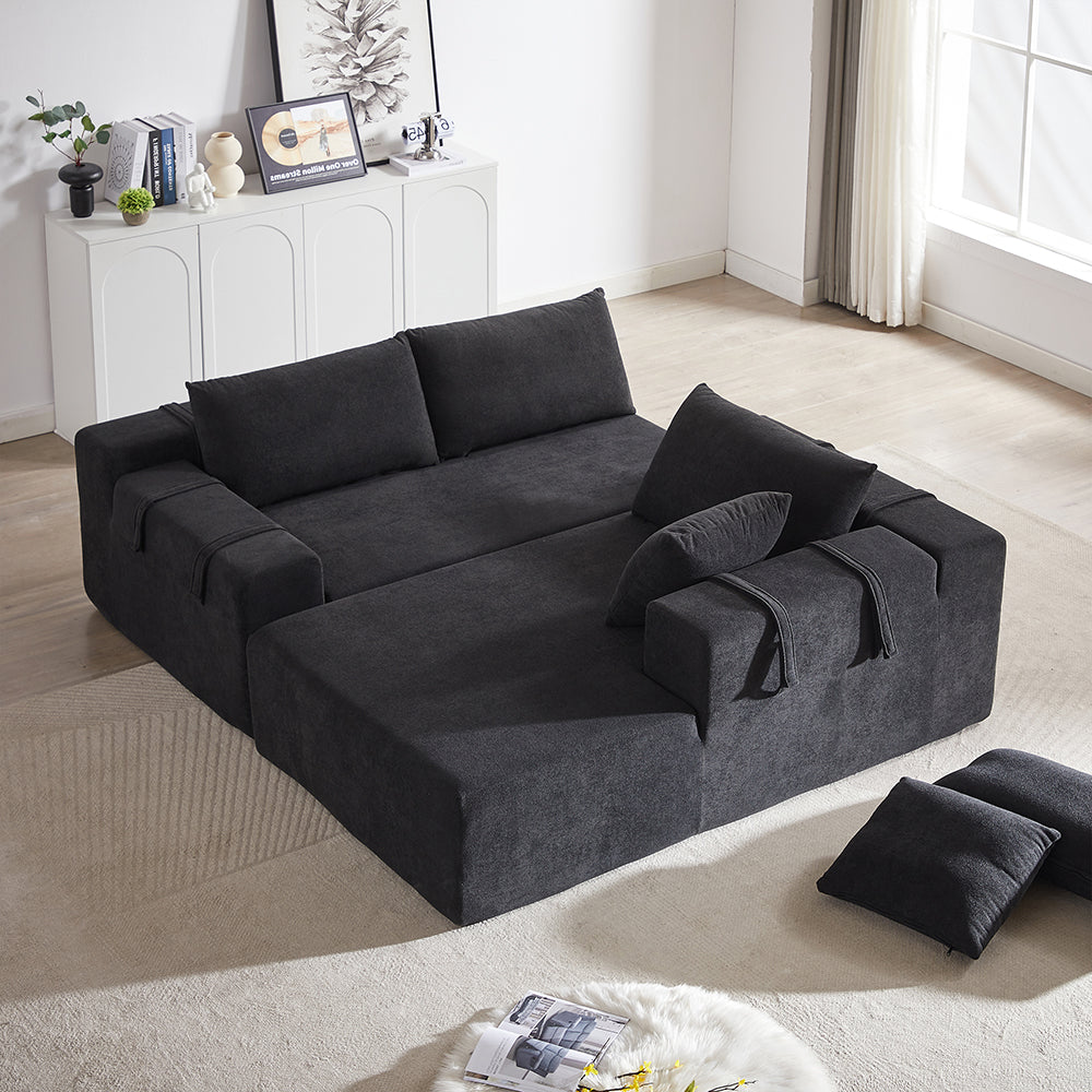 Modern Chenille Upholstered Sectional Sofa Couch Set Free Combination Sofa  With 6 Pillows