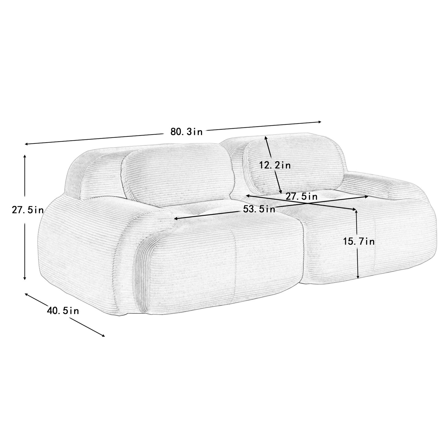 modular sofa no assembly breathable corduroy fabric 32D high-resilience sponge extra-wide curved armrests pet-friendly