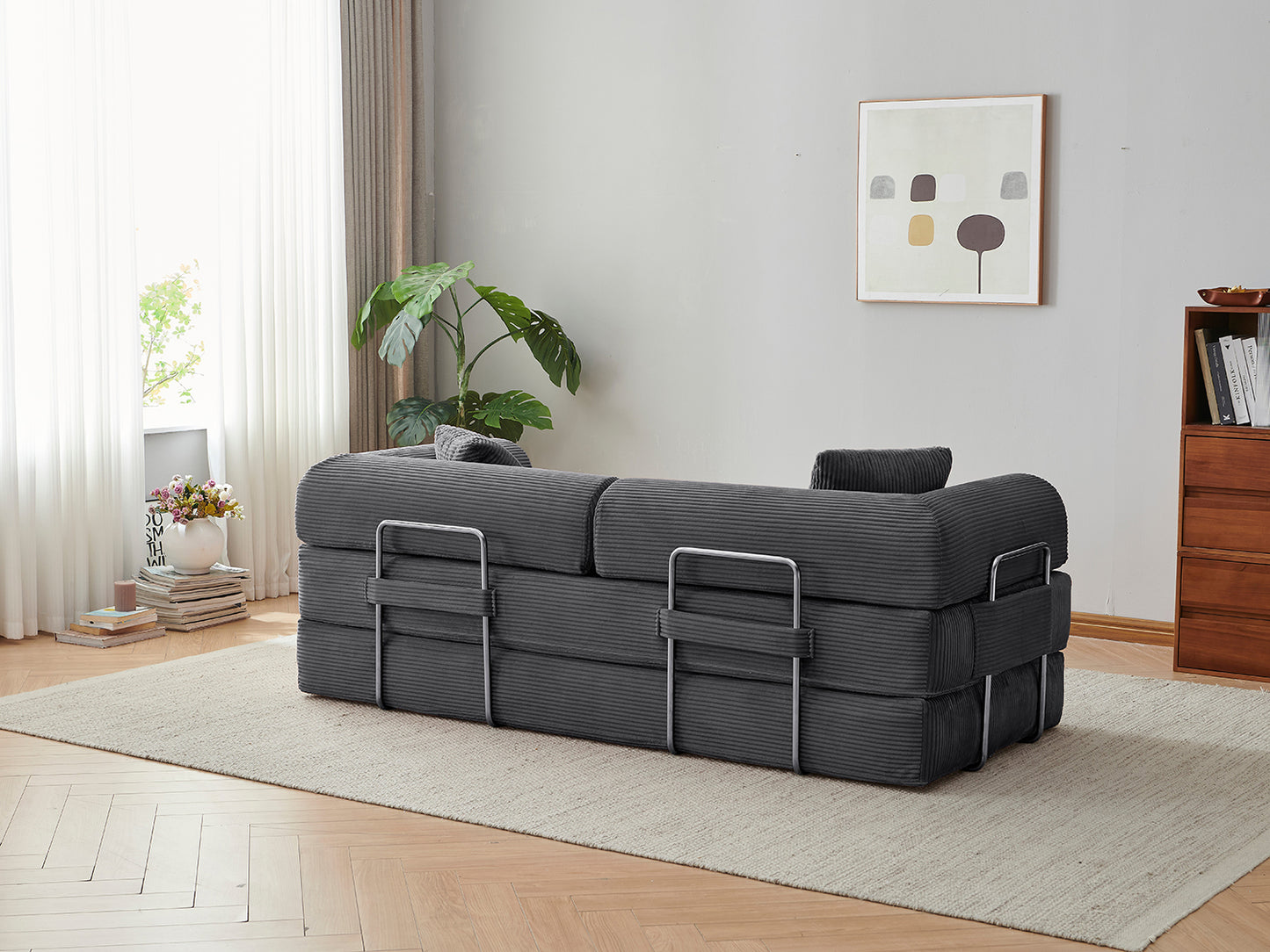 Convertible Floor Sofa Bed – Pillow Back Support, Armrest Loveseat, Boneless Couch Sleeper