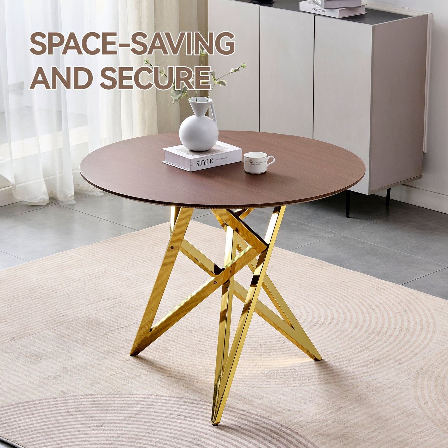 37 Inch Round Dining Table, Small Round Kitchen Table With Silver Metal Legs, Suitable For 2 To 4 People