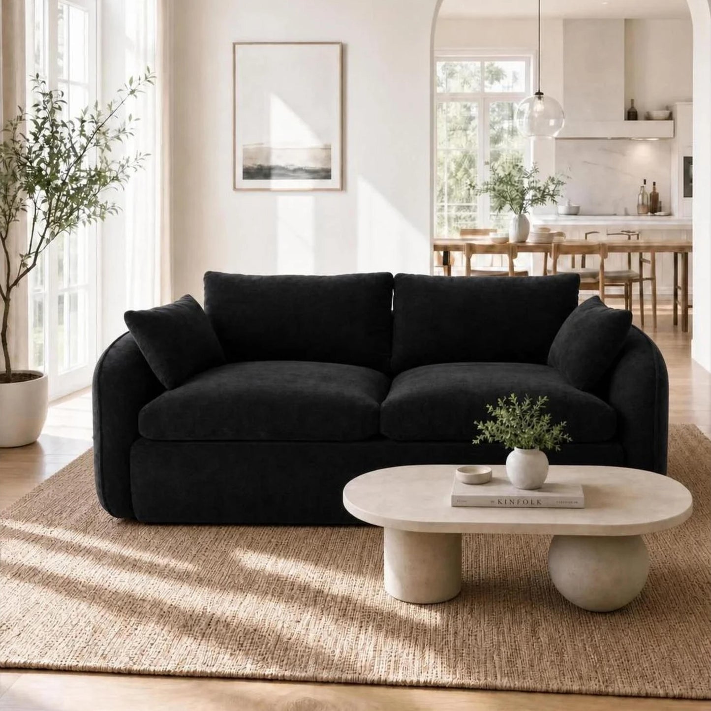 Fully Sponge Compressed Sectional Sofa – High Resilience Foam, White Chenille, Modular Loveseat/ L-Shaped Sofa