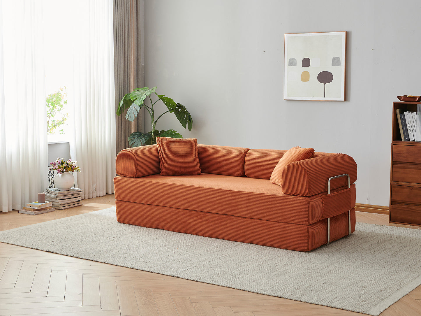 Convertible Floor Sofa Bed – Pillow Back Support, Armrest Loveseat, Boneless Couch Sleeper