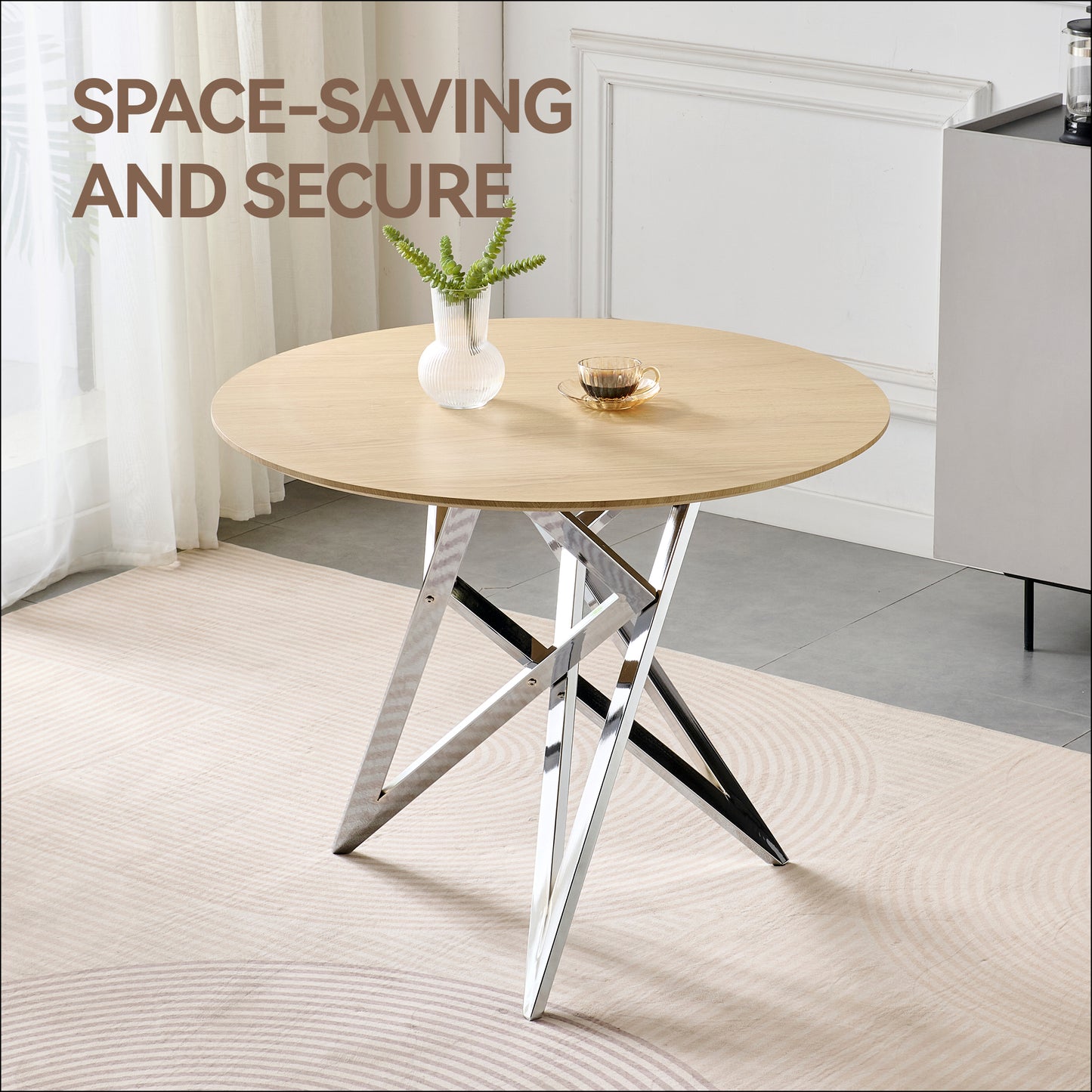 37 Inch Round Dining Table, Small Round Kitchen Table With Silver Metal Legs, Suitable For 2 To 4 People