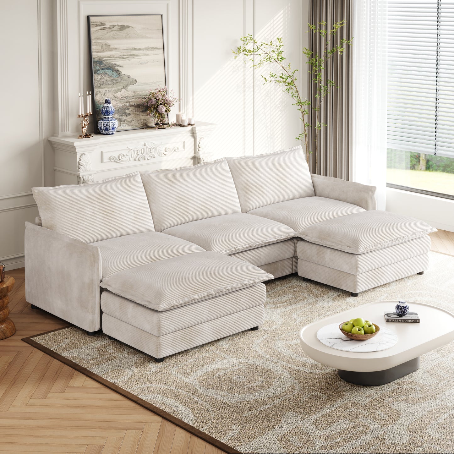 Corduroy fabric comfortable cloud sofa for living room 2 Seat - 4 Seat with ottoman