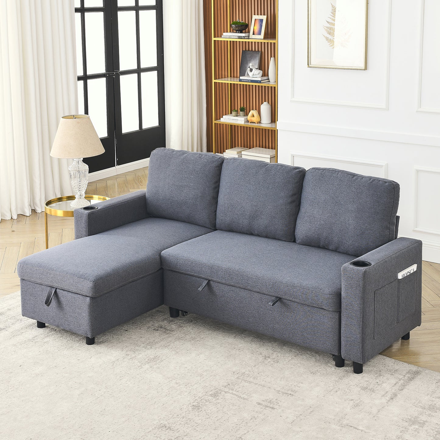 L-Shaped Combo Sofa Bed Reversible Sleeper Combo Sofa with Pullout Bed