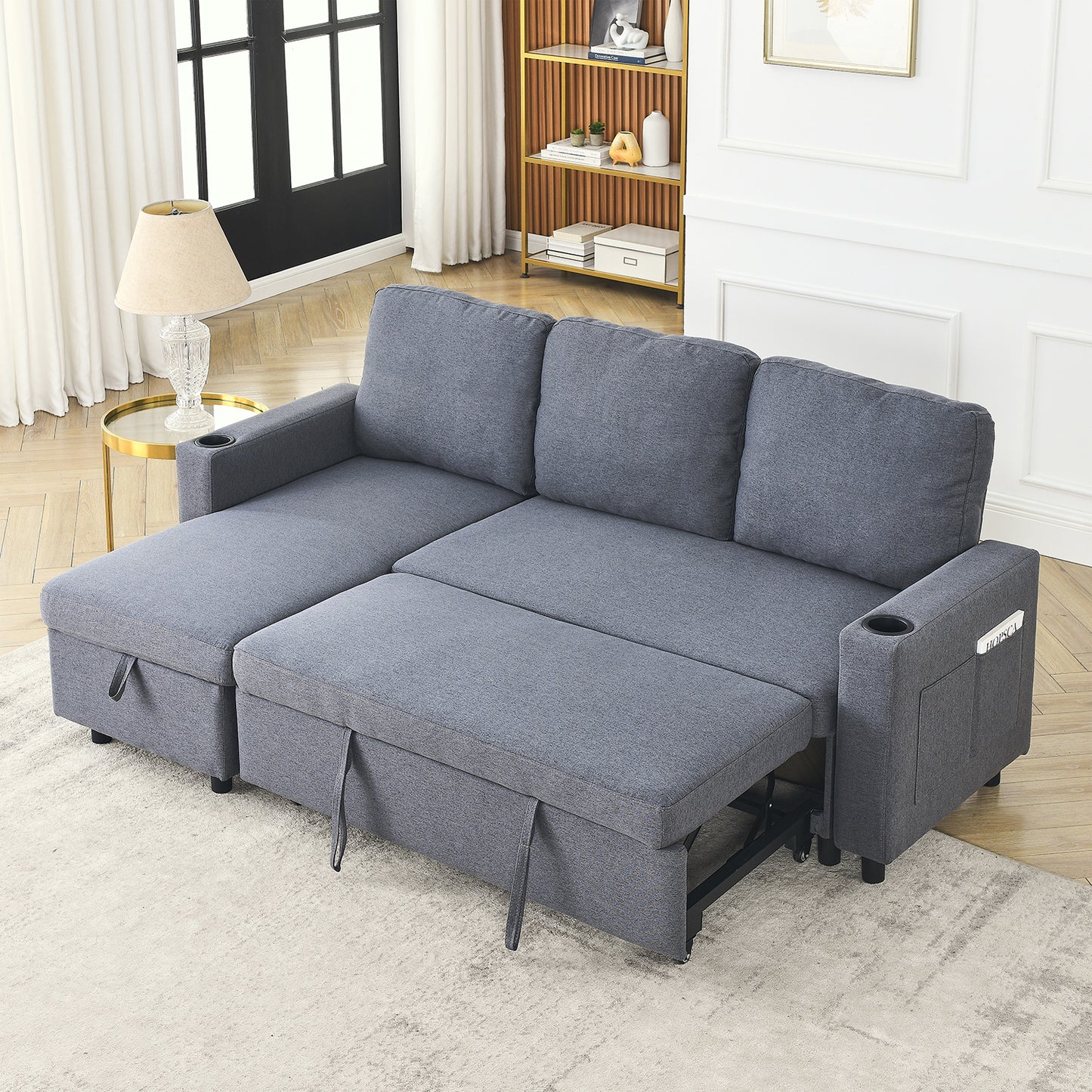 L-Shaped Combo Sofa Bed Reversible Sleeper Combo Sofa with Pullout Bed