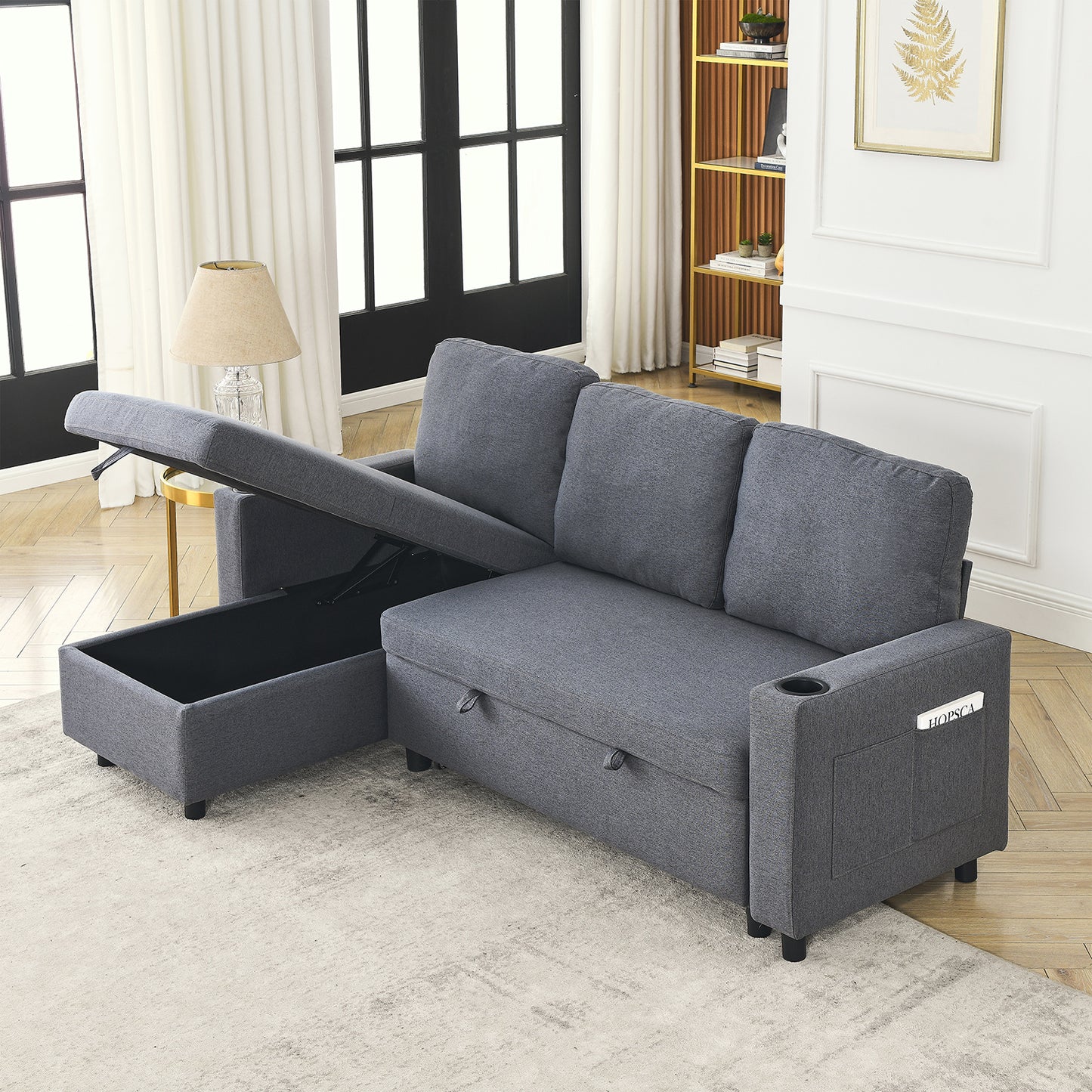 L-Shaped Combo Sofa Bed Reversible Sleeper Combo Sofa with Pullout Bed