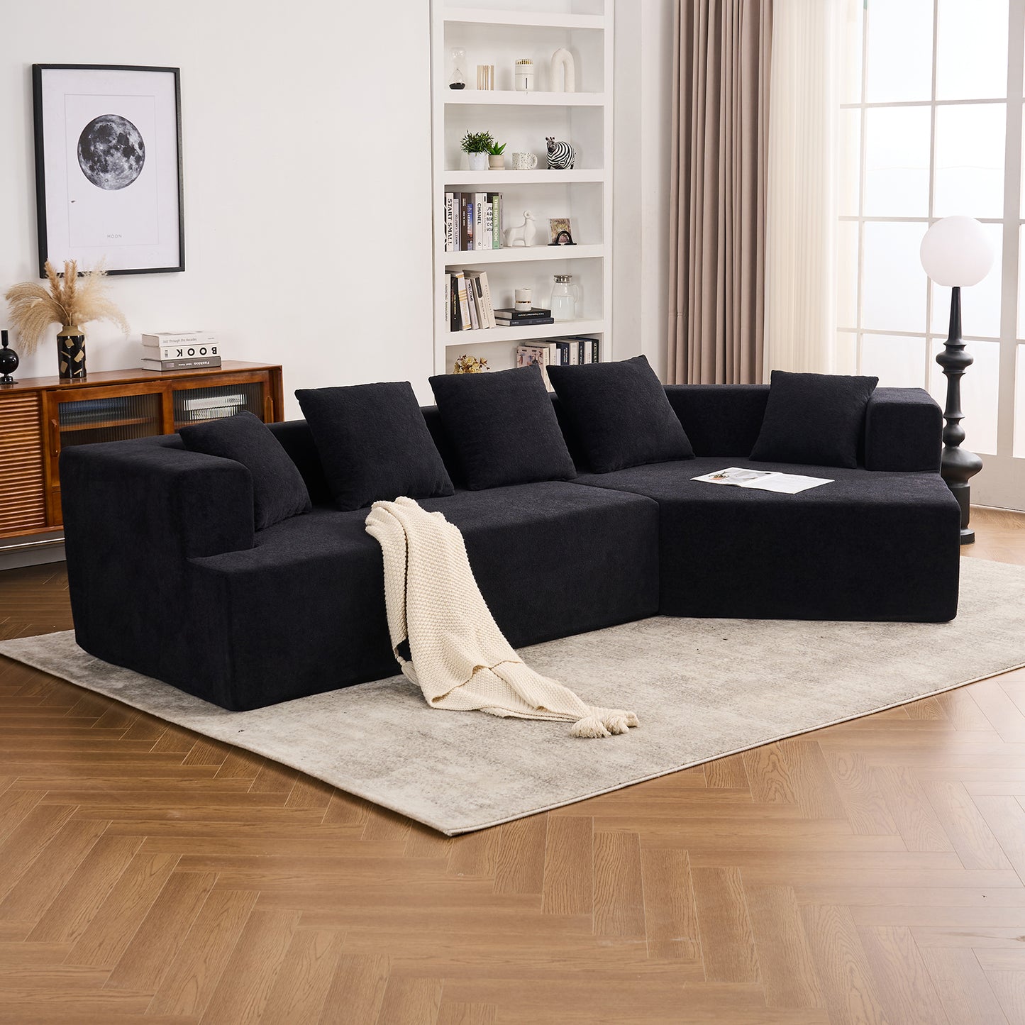 Deep Seat Modern Sofa with Chenille Fabric 129" Memory Foam Couch, No Installation