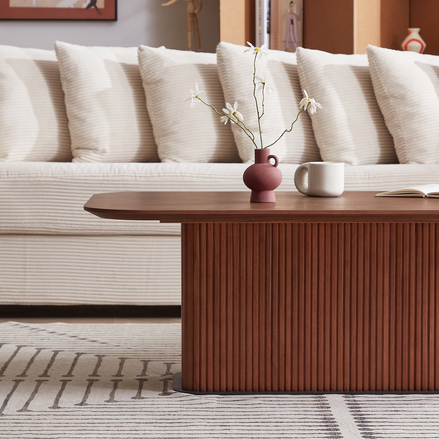 Rectangular Coffee Table MDF Wood Surface and Black Metel Feet