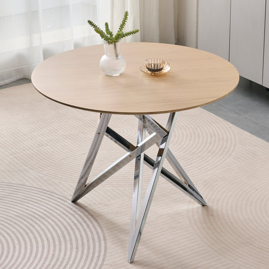37 Inch Round Dining Table, Small Round Kitchen Table With Silver Metal Legs, Suitable For 2 To 4 People