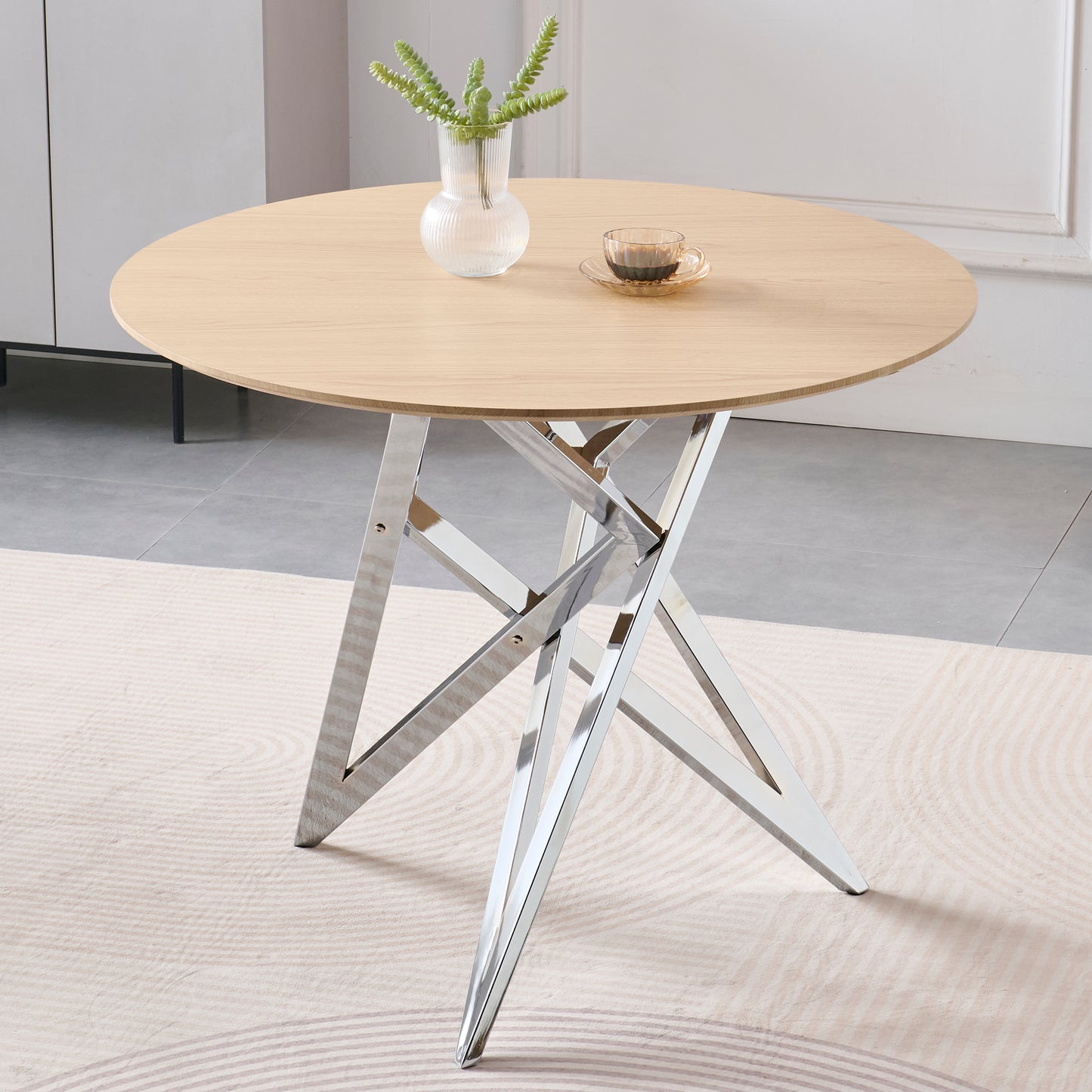 37 Inch Round Dining Table, Small Round Kitchen Table With Silver Metal Legs, Suitable For 2 To 4 People
