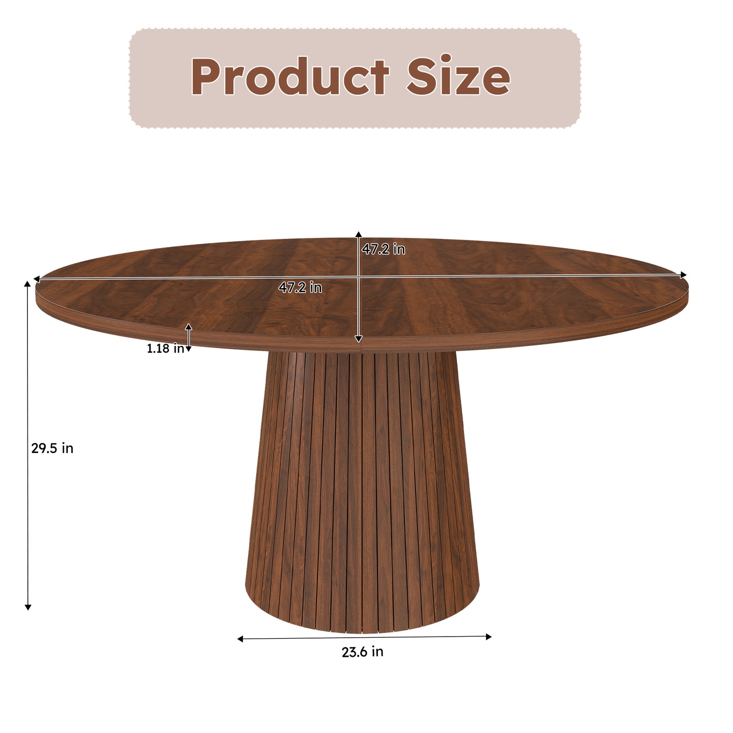 Modern Farmhouse Kitchen Table with Wood Strip Base, Marble Veneer Circle Dinner Table for Kitchen