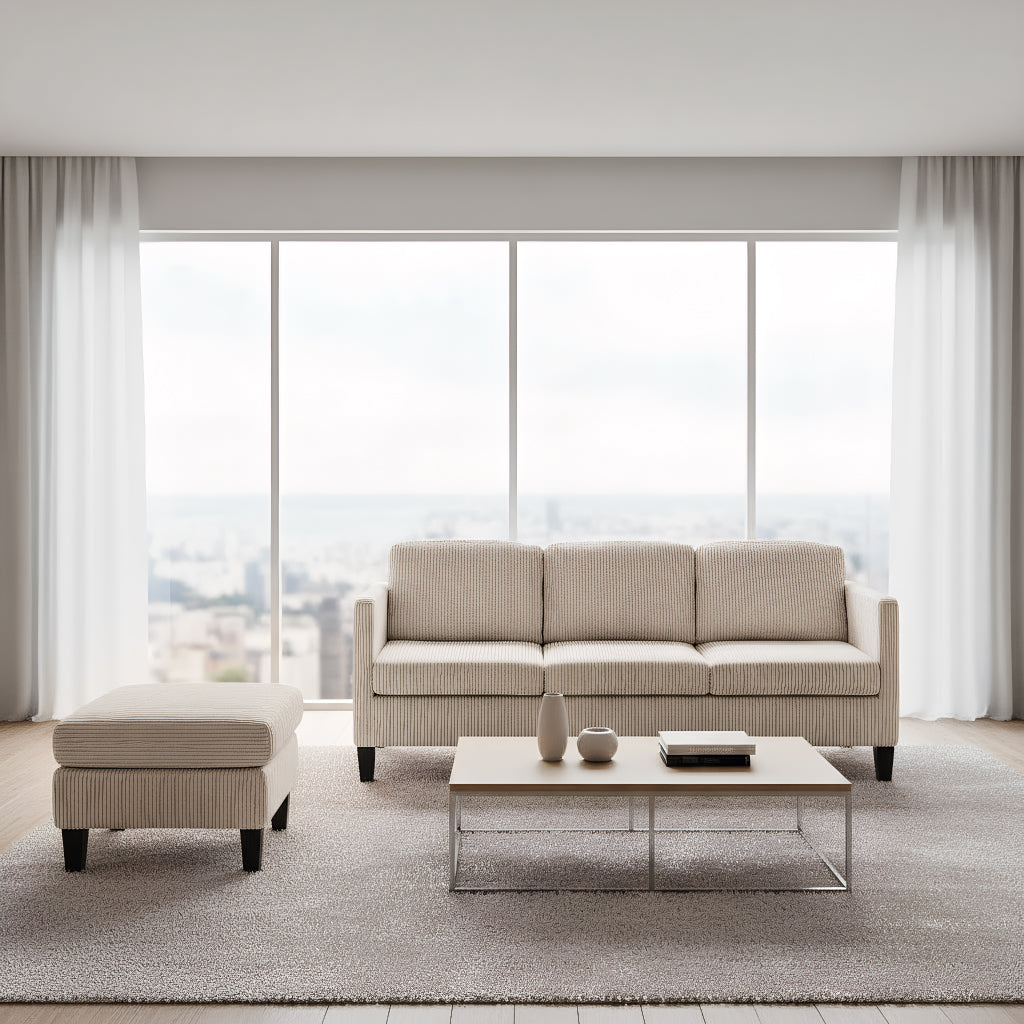 Padded Corduroy L-Shaped Sofa for Living Rooms, Apartment